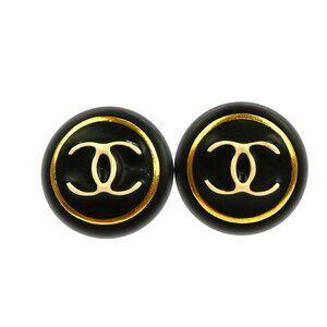 Chanel Button Earrings Clip-On Black Gold 97A XX40590